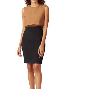 Toccin Camel & Gray Popover Bodice Sleeveless Career Sheath Dress | Size 2